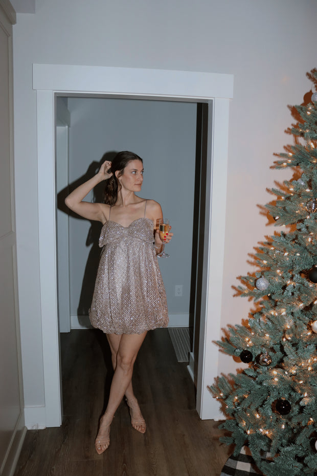 Champagne Dreams Bow Mini Dress