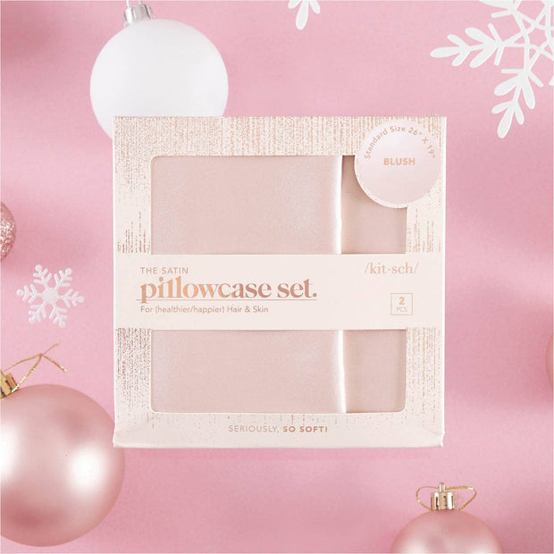 Holiday Satin Pillowcase 2pc Set - Blush